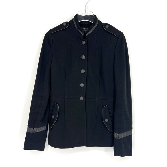 Rag & Bone Jacket Women 2 Black Military Structured Sophisticated Leather Accent - Picture 1 of 10